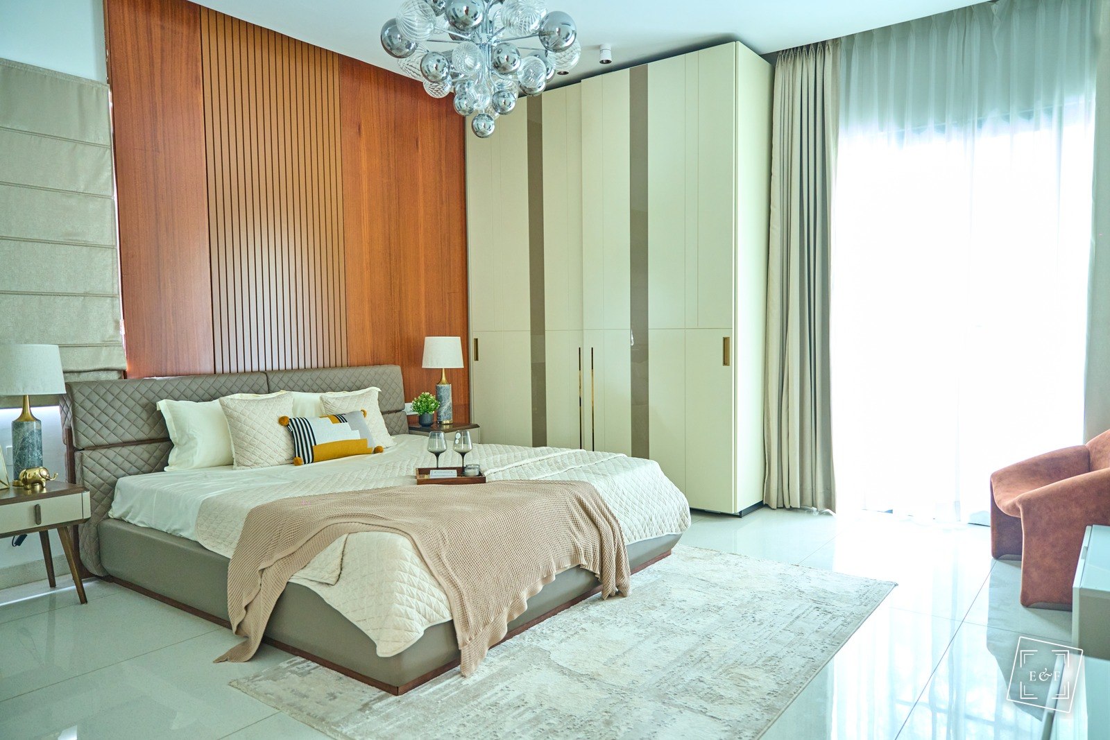 Show flat interior bathed in natural light